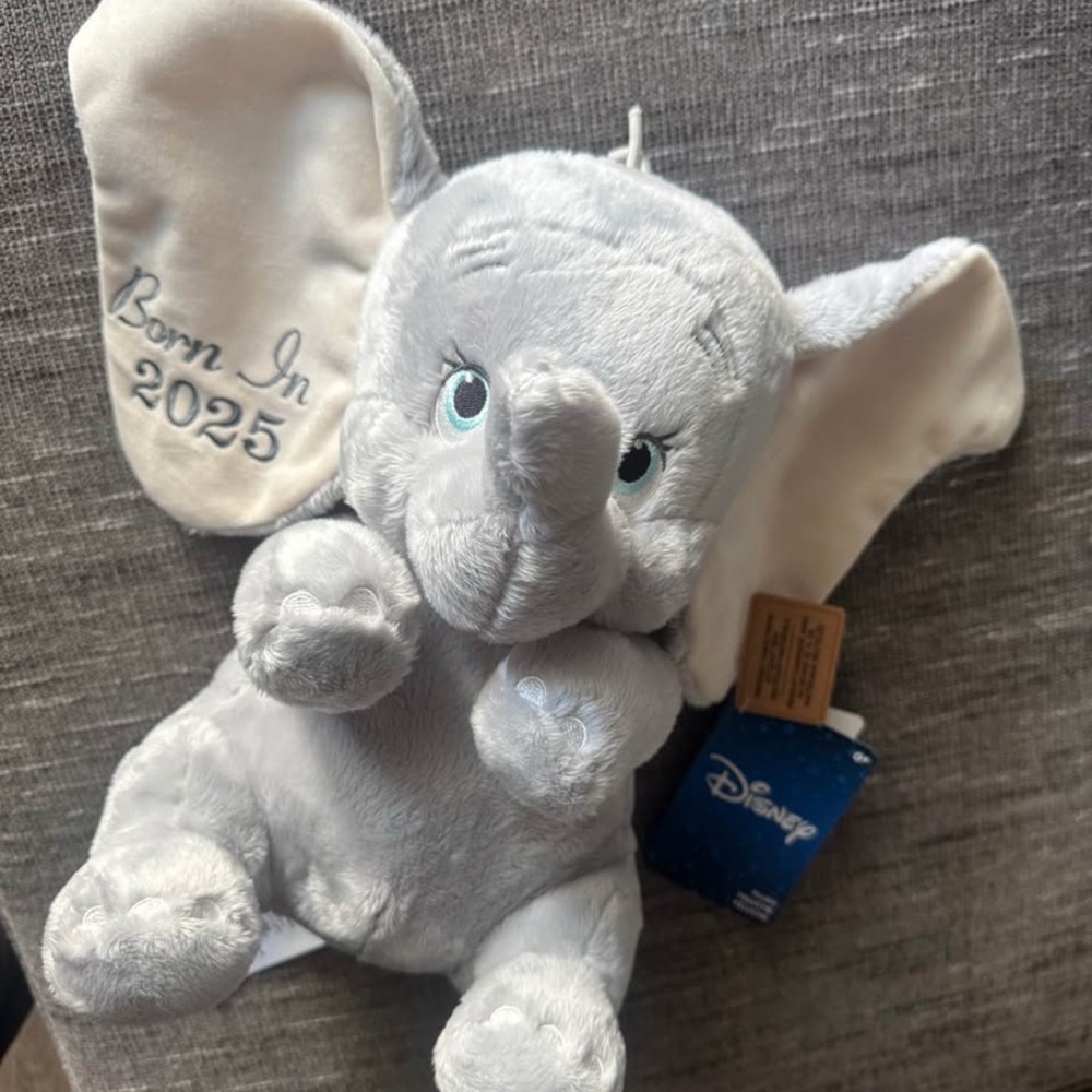 Disney Gray Dumbo Plush with 'Born In 2025' Embroidery